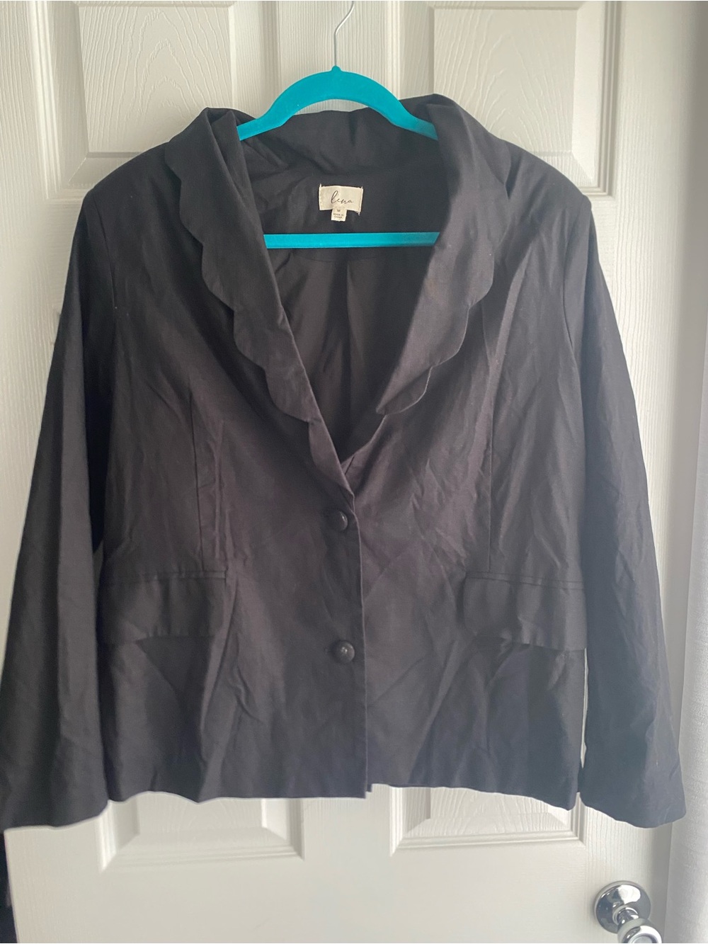 Lena Black Scalloped Collar Button-Front Jacket